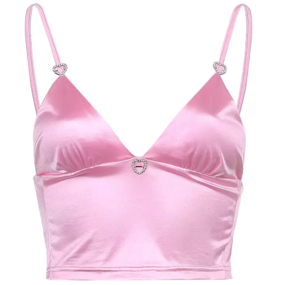 Glam Bling Diamond Rhinestone Heart Princess Pink Cami Crop Top
